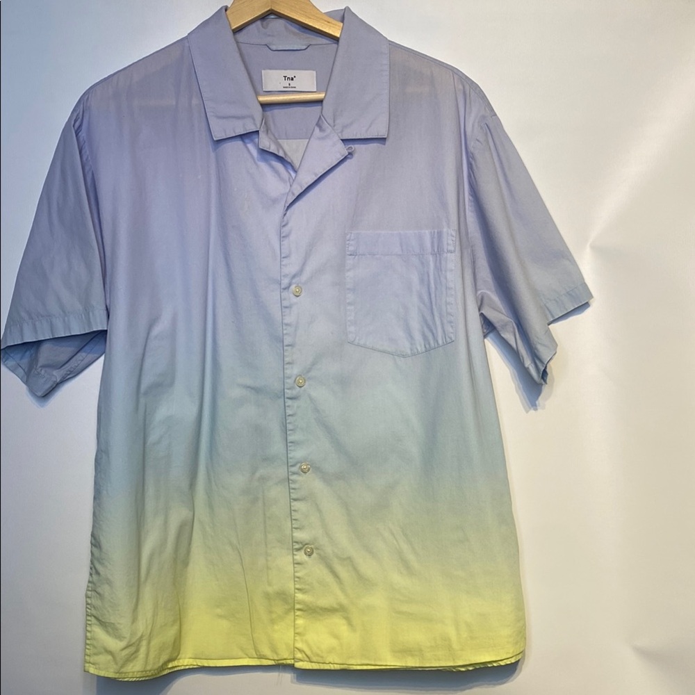 TNA ombré 100% Cotton blue yellow button down shirt